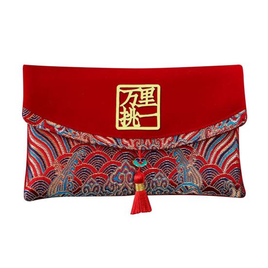 Свадебный красный конверт большой вместимости с вышивкой-благословением и кисточкой, красный конверт для денег в китайском стиле, красный конверт для денег на свадьбу