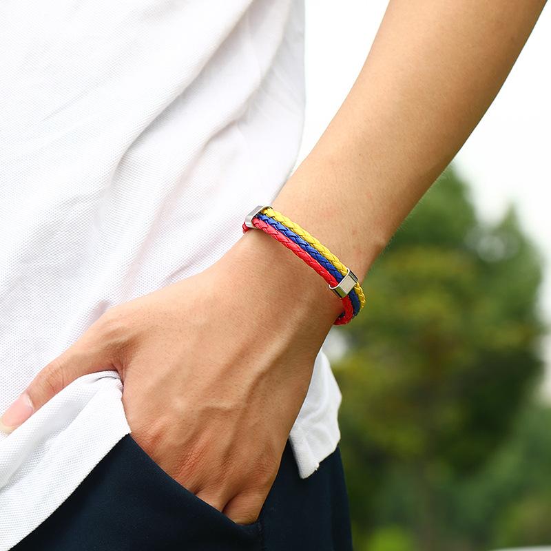 Браслет из плетеной цветной кожи с флагом из искусственной кожи, браслет с кубком мира по футболу, ювелирные изделия ARI