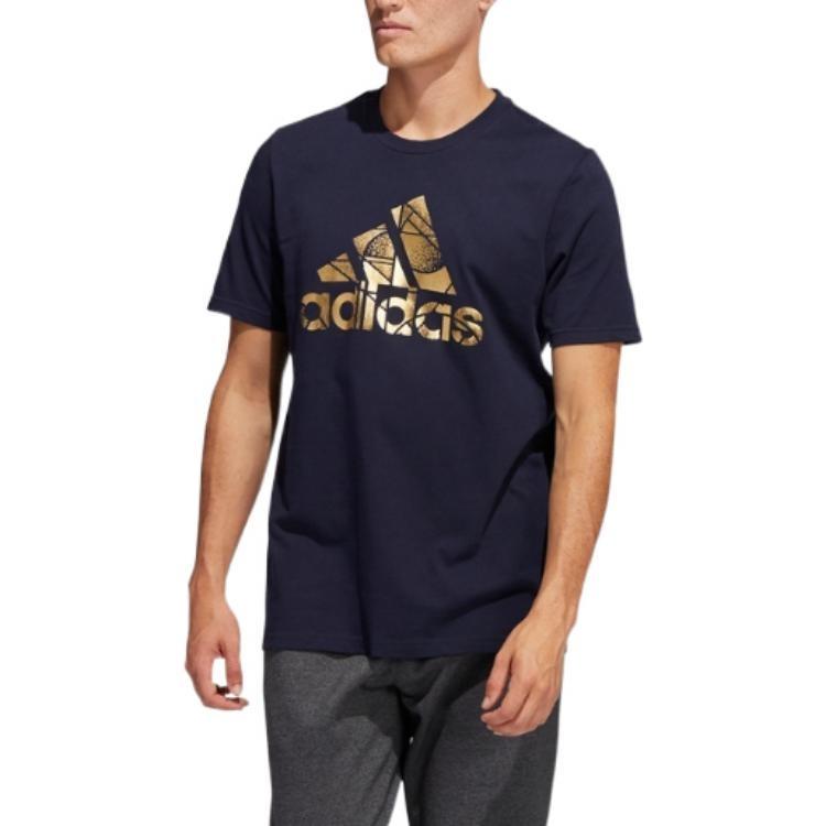 Adidas T Shirts Men's Dark Blue Crew Neck Moderate Straight Fit HE4790
