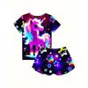 Girls' Casual Set Summer Trendy Cartoon Short Sleeved Shorts Butterfly Prin Clothing Sets Girls