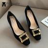 Модные бархатные туфли-лодочки женские брендовые дизайнерские туфли с металлической пряжкой и кристаллами на высоком каблуке с узором «гусиная лапка» OL женские рабочие туфли Femininos Bombas