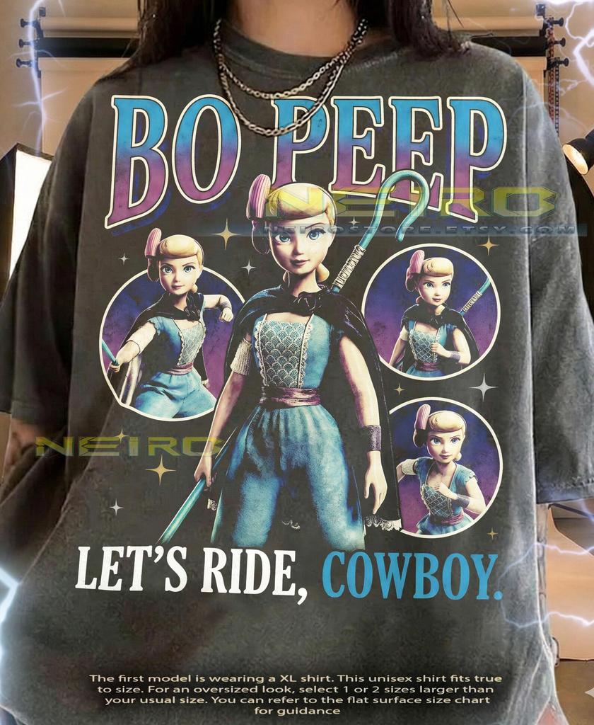 Bo Peep Let'S Ride Cowboy Comfort Colors® Tshirt, D1Sney 90S Graphic Tees, Retro Cartoon Faded Y2K Streetwear,