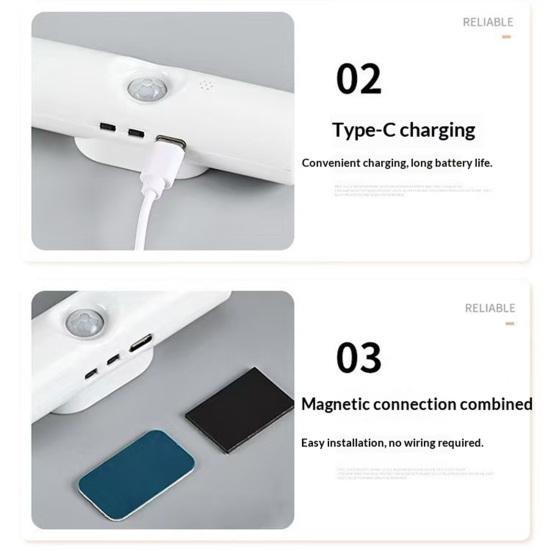 Светильник с датчиком движения для использования в помещении, перезаряжаемый, с интеллектуальным светодиодным датчиком и магнитным креплением, для спальни, прихожей, лестницы, детской комнаты.