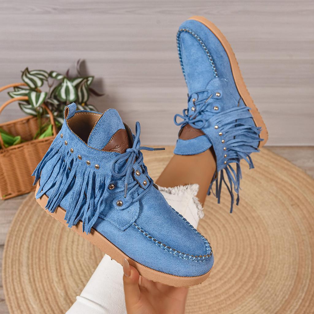 Vintage Women Ankle Boots Retro Outdoor Casual Shoes Fringe Winter Comfortable Luxury Women Shoes Round Toe Snow Boots Ladies