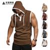 Большой размер Европейский и американский спортивный фитнес-жилет летний быстросохнущий однотонный жилет без рукавов с капюшоном мужская футболка