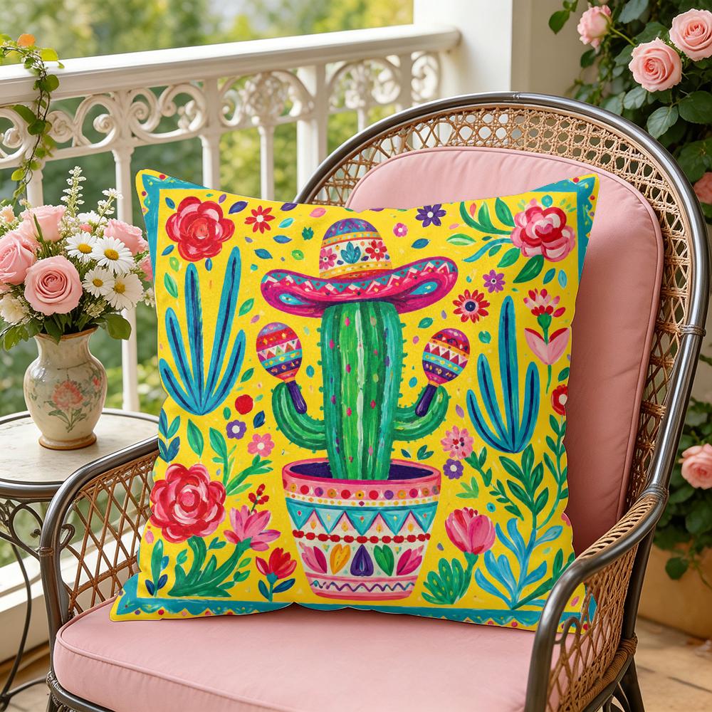 Mexican Cactus Art Cushion Cover Soft Plush Throw Pillow Cover DoubleSided Decorative Cushion Case Sofa Bedroom Home Decor