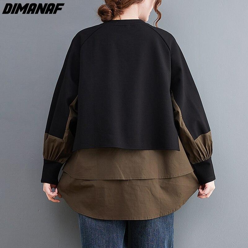 Dimanaf Autumn Lady Casual Shirt Women Clothing Oversize Tops Tees Tunic Loose Casual Long Sleeve Cotton Blouse Black T-Shirt