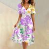 Женское летнее модное расклешенное платье с V-образным вырезом и короткими рукавами с цветочным принтом
