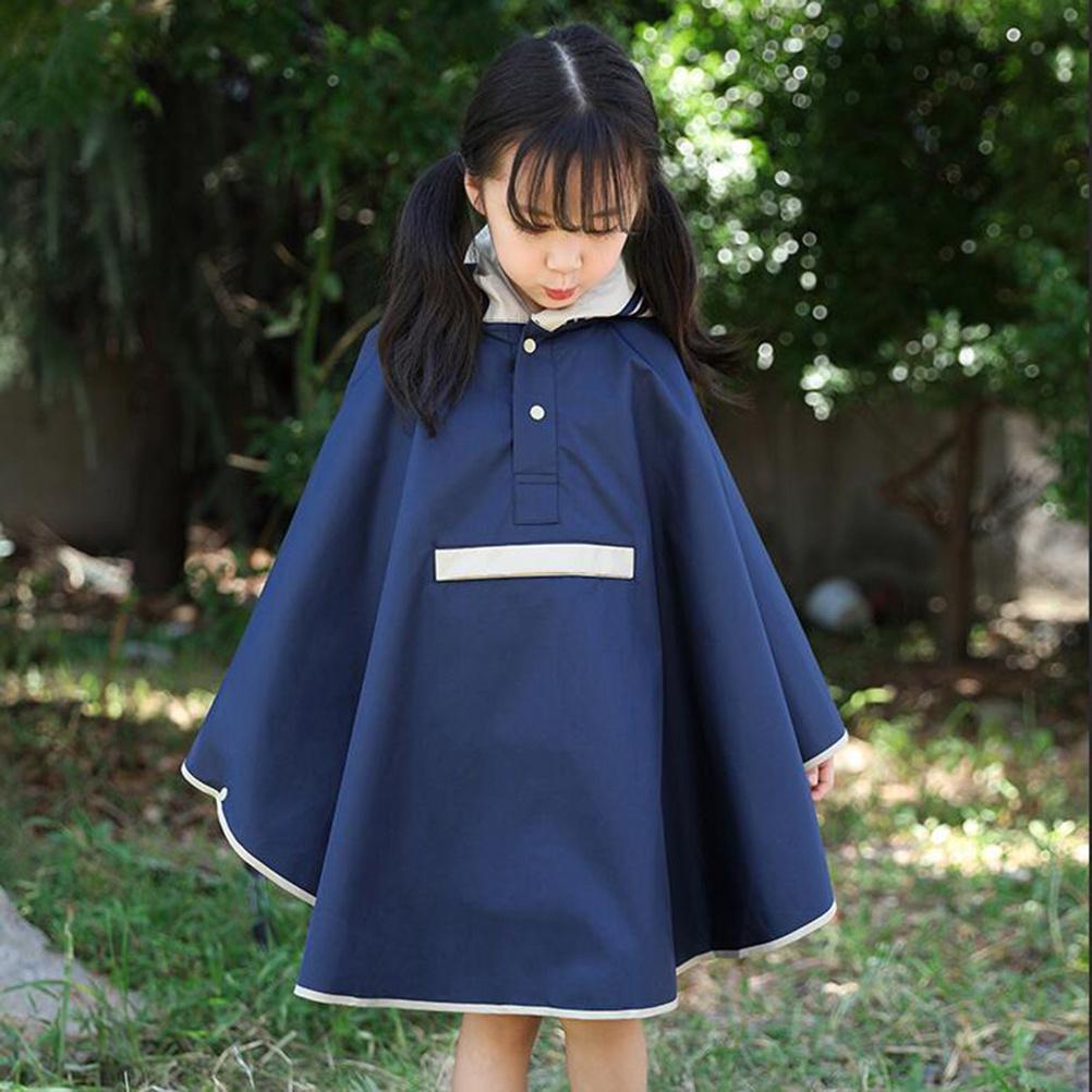Kids Raincoat Poncho Waterproof Hooded One-Piece Rainwear Dark Blue Lightweight For Outdoor Travel Camping Festival