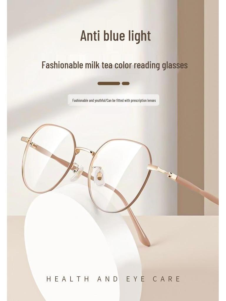 2025 Женские металлические многоугольные очки для чтения высокой четкости с защитой от синего света - Модный, Молодежный вид