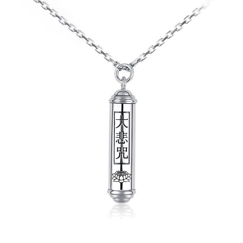 Mens Vintage Buddhist Pendant Necklace With Crystal Charm Copper Alloy Geometric Amulet Protection Style