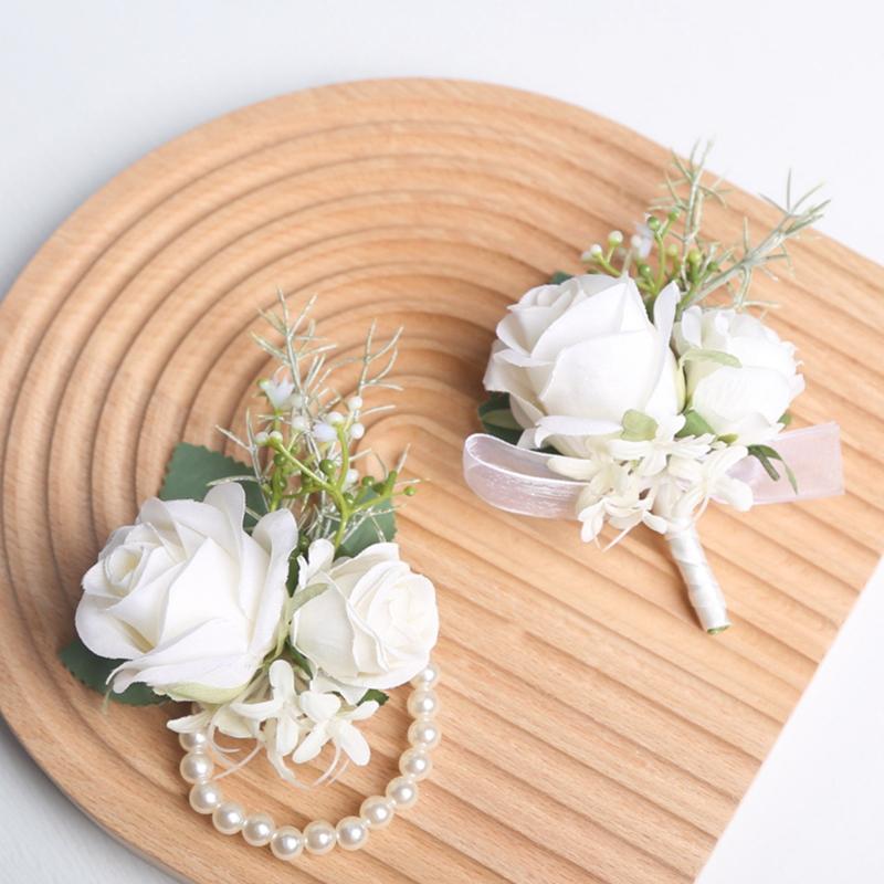 Элегантный жених корсаж брошь цветы для мужского костюма искусственные белые розы запястье корсаж свадебные аксессуары для вечеринки