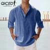 Летняя повседневная мужская свободная рубашка с воротником-стойкой, спортивная, цветная, с длинным рукавом, хлопковая, большого размера