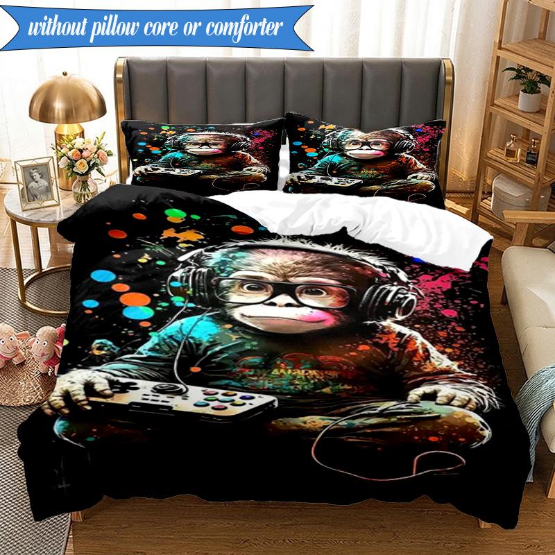 3PCS Monkey Gamer Adventure Bedding Set,Including 1pc Duvet Cover And 2pcs Pillowcases Perfect for Bedroom, Dormitory, Fan Christmas gift