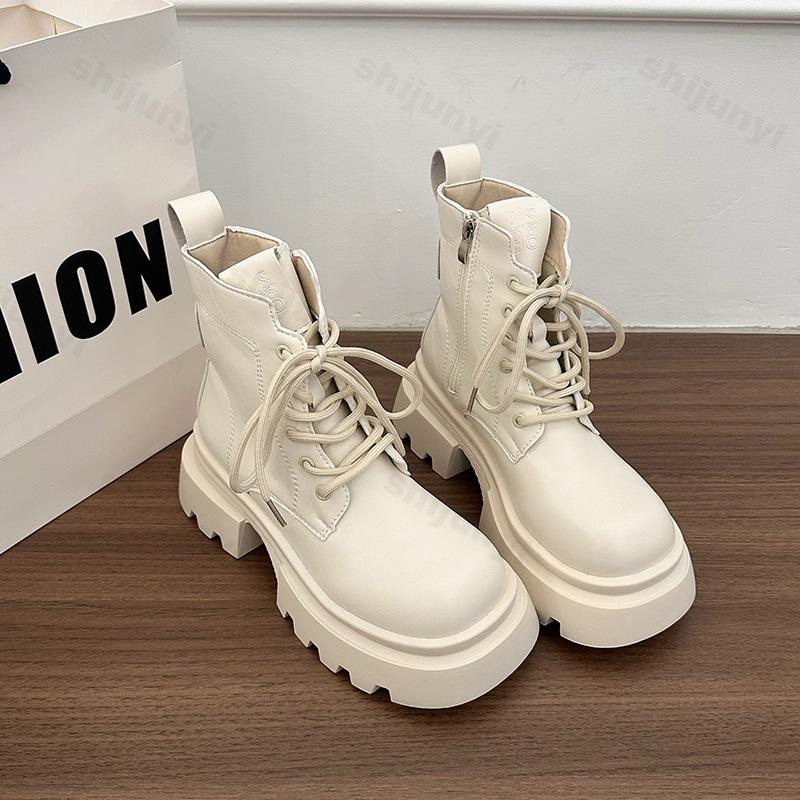 Fashion Autumn Women Ankle Boots 2025 Fashion Retro Short Boots Platform Zipper Comfortable Non Slip Outdoor Leather Boots Botas Mujer