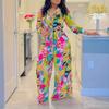 Women's New Fashion Casual Print Two-Piece Set: Tie-Waist Shirt & Wide-Leg Pants