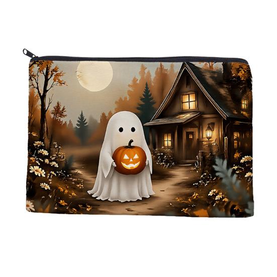 Cute Stationery Pouch Halloween Makeup Bag, Scratch Resistant Durable Canvas Storage Cartoon Ghost Pencil Case Zipper Toiletry Pouch, for Cosmetics
