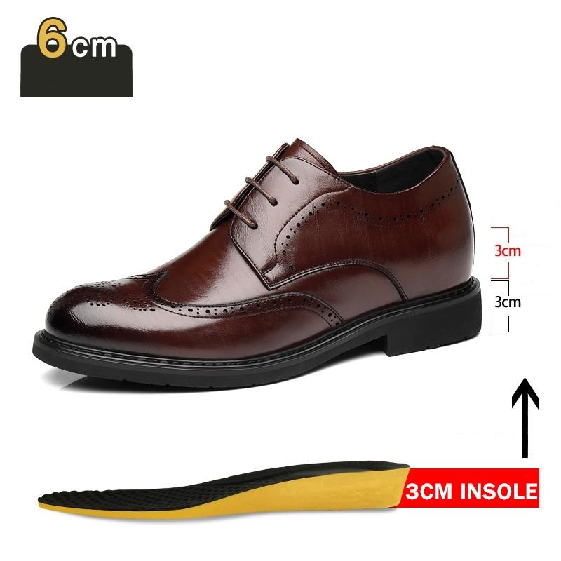 Fashion Men's Dress Brogues Elevator Shoes Platform Breathable Casual Business Luxury Genuine Leather Heightening Shoes 6 8CM Taller Man