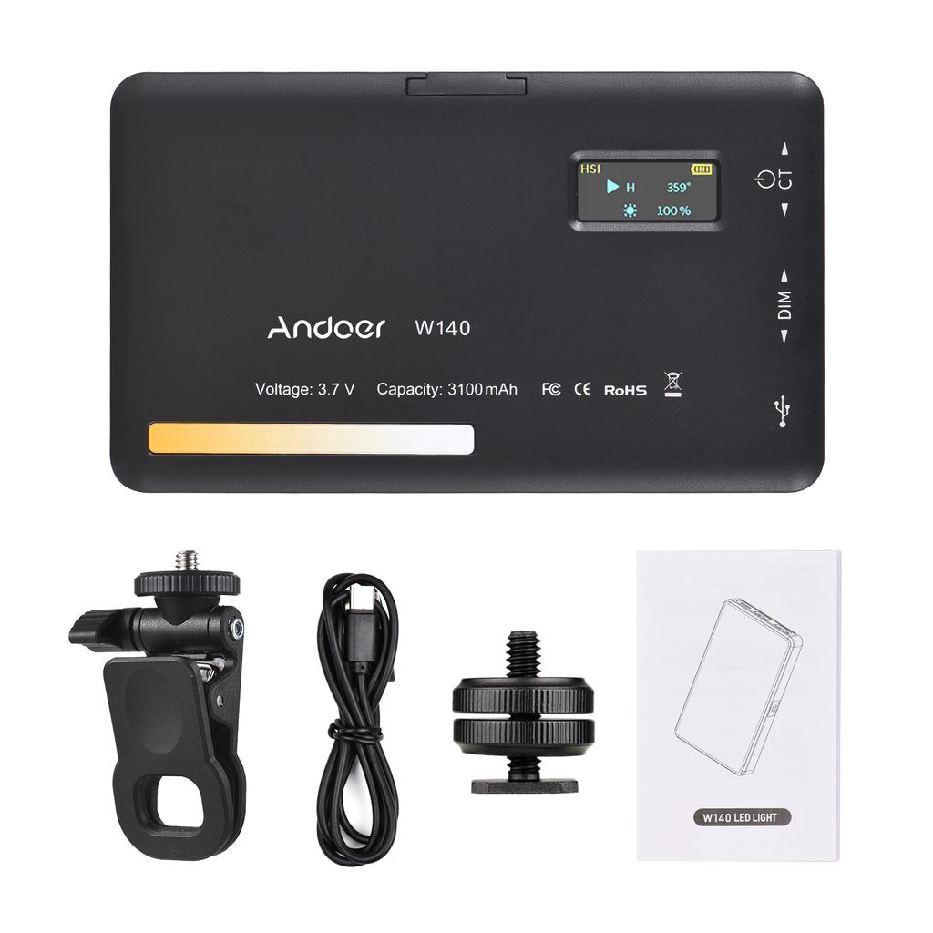 Andoer Карманная светодиодная видеолампа W140 с зажимом для мобильного телефона, заполняющая лампа для планшетного компьютера, видеоконференции