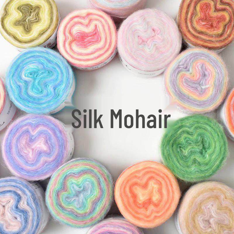 Пряжа из мохера ручной окраски с градиентным радужным переходом - Пушистая, мягкая и идеально подходит для вязания и DIY-проектов.