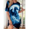 Tie Dye Angel Print Women T Shirt Dress Short Sleeve Loose Casual Mini Dress For Home
