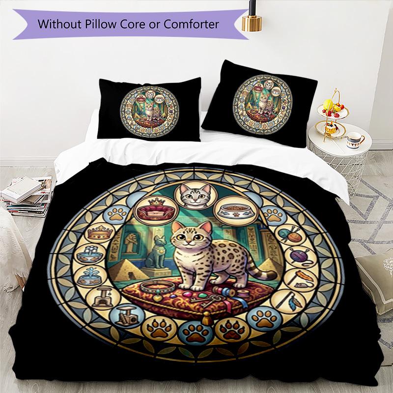Royal Cat Kingdom Pattern Bedding,Quilt Set Quilt Cover Pillowcase Home Birthday Gift (1*duvet cover+2*pillowcase,without core)
