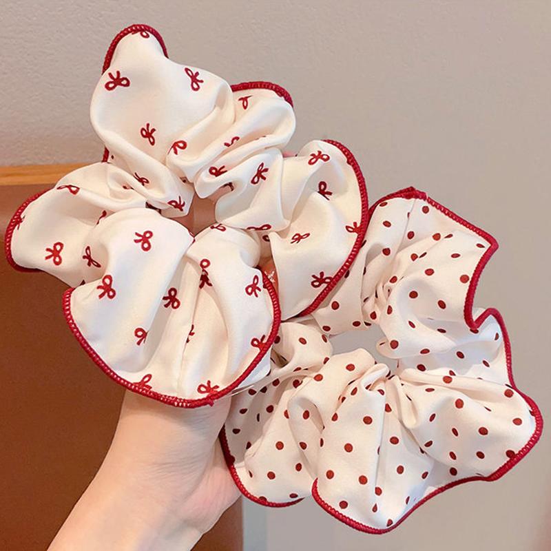 High End Red Cute Dot Plaid Scrunchies for Women Girls Soft Elastic Hair Ties Gentle Hair Bands Fashion Hair Accessories