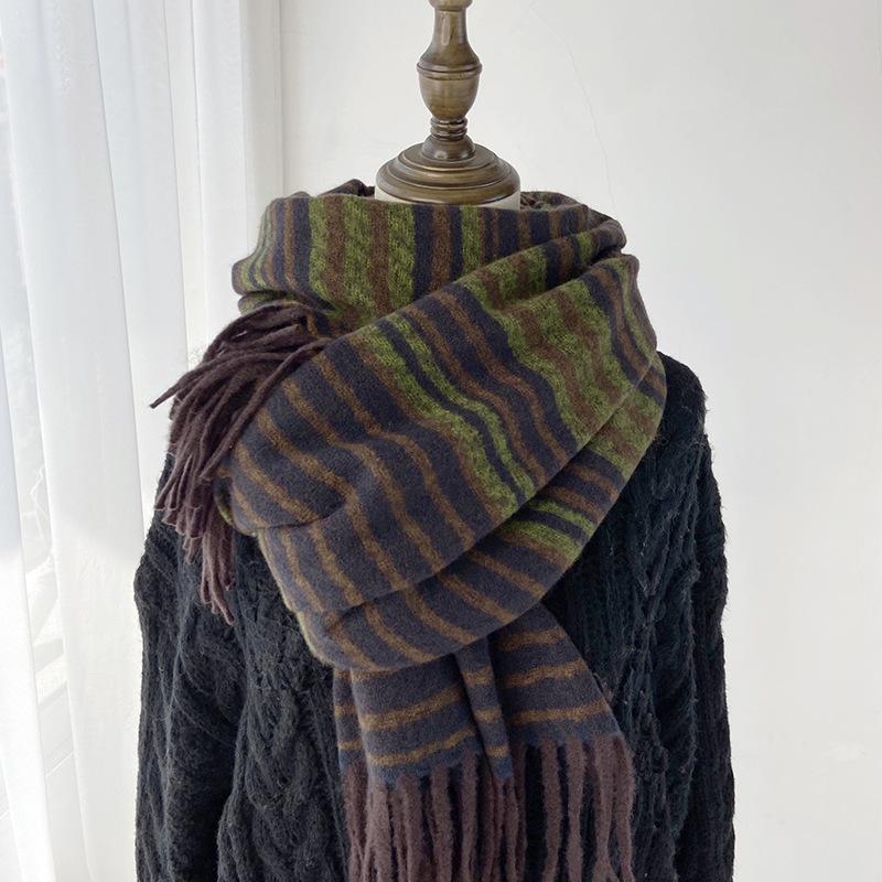 Женский Зимний Ретро Вязаный Шарф Платок Женский Мужской Повседневный Полосатый С Кисточками Теплый Шарф Женский Мужской Накидка Шаль Унисекс Новый Корейский