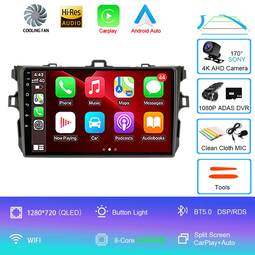 Android 14 Carplay 2din Car Radio For Toyota Corolla E140/150 2007 - 2013 4G GPS Multimedia video Player Stereo WIFI+4G