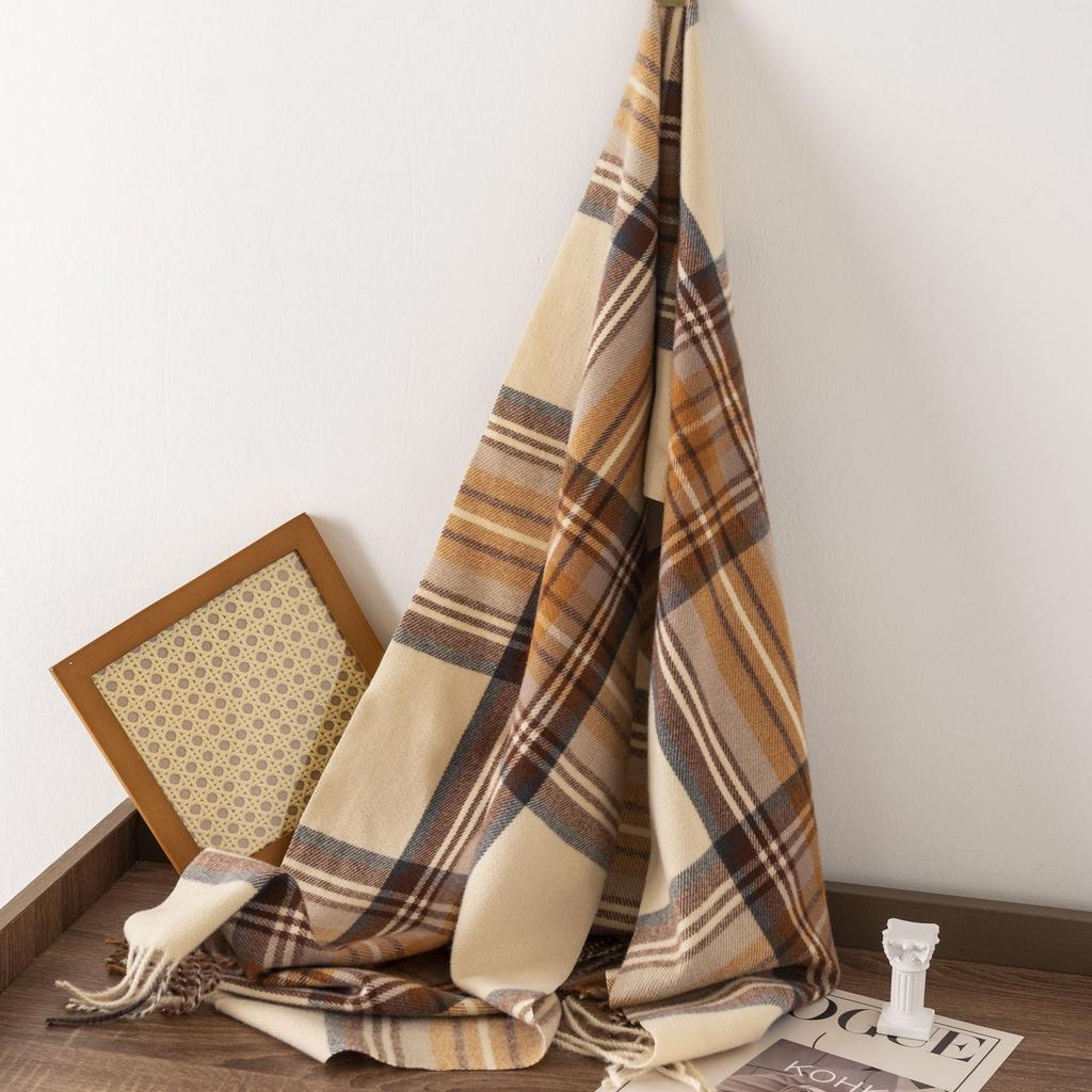 Maillard Scarf for Women High End Versatile Thickened Autumn and Winter Stitching Warm New Plaid Scarf Dual Purpose