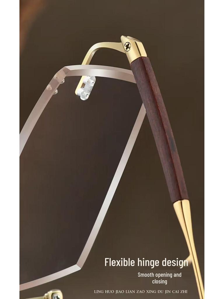 Мужские безободковые оправы для очков: Чистый титан, дужки из сандалового дерева, элегантный деловой стиль, модные очки для близорукости