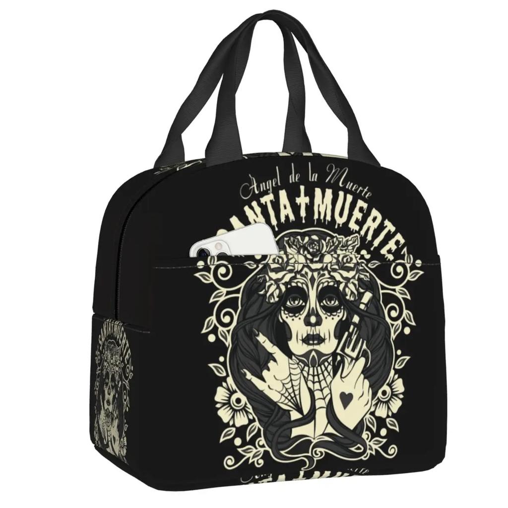 Санта Муэрте Святая смерть портативные ланч-боксы женские водонепроницаемые мексиканские мертвые сахарные черепа охладитель термоеда изолированная сумка для обеда