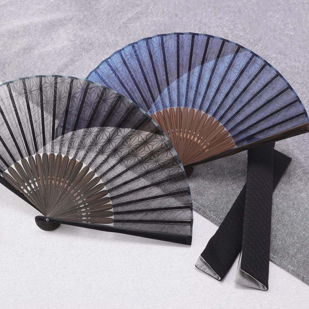 Складной веер для веерного набора с серым листом конопли [Osaka Choseido] мужской, стильный, деловой, сумка, держатель, носовой платок, градиент,