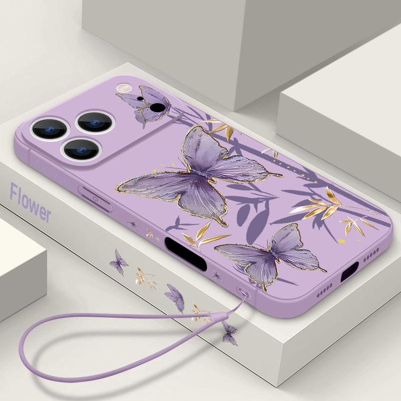 Чехол для Samsung Galaxy S24 S25 S26 Ultra S23 S22 Ultra S21 S20 FE с узором "Бабочка и бамбук" со шнурком для Samsung A56 A17 A26 A16 A36 A55 A54 A15