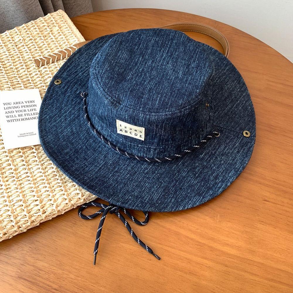 Drawstring Adjustable Vintage Washed Denim Hat Casual Sun Hat Outdoor Mountaineering