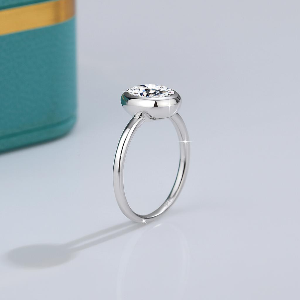 Oval Moissanite Rings for Women Solid Gold Palted Silver Bezel Set Wedding Band Engagement Christmas Gift Jewelry