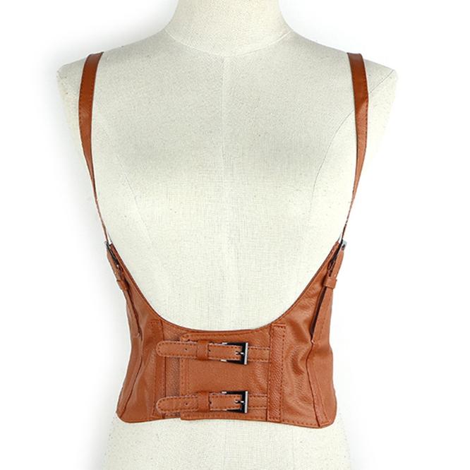 Vintage Women Corset Vest Steampunk Harness Wide Elastic Waist Buckle Cummerbunds Elastic Suspenders Girdle