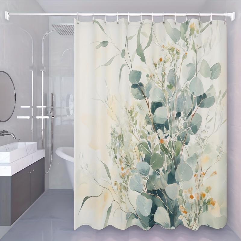 1pc Eucalyptus Leaf Shower Curtain Set with Hooks, HD Printing, Easy to Clean, Hole-free Installation, Bathroom Decoration