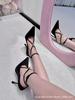 [В наличии] Новые босоножки с открытым носком, квадратным носком, перекрещенными шелковыми ремешками со стразами, на шпильке, женственные, сексуальные