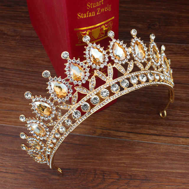 Baroque Vintage Green Royal Tiara Crowns Bride Blue Red Queen Crown Gold Bridal Headband Wedding Tiara For Women Hair Jewelry
