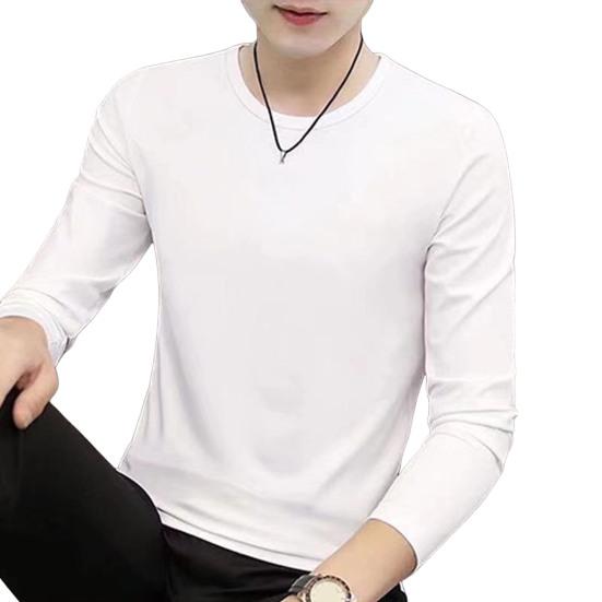 Men Top Solid Color Long Sleeve Round Neck Tee for Daily Wear Mid Length Lightweight Material Casual Style Sport Bottoming T-shirt