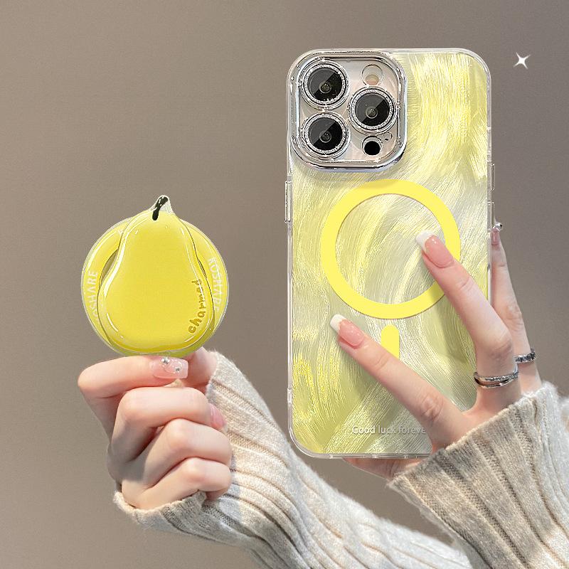 Чехол для мобильного телефона Smudge Pear Bracket, подходит для Apple 16, магнитный, из пряжи, 13 тонких отверстий, противоударный, 15 нишевый, 14 защитный чехол