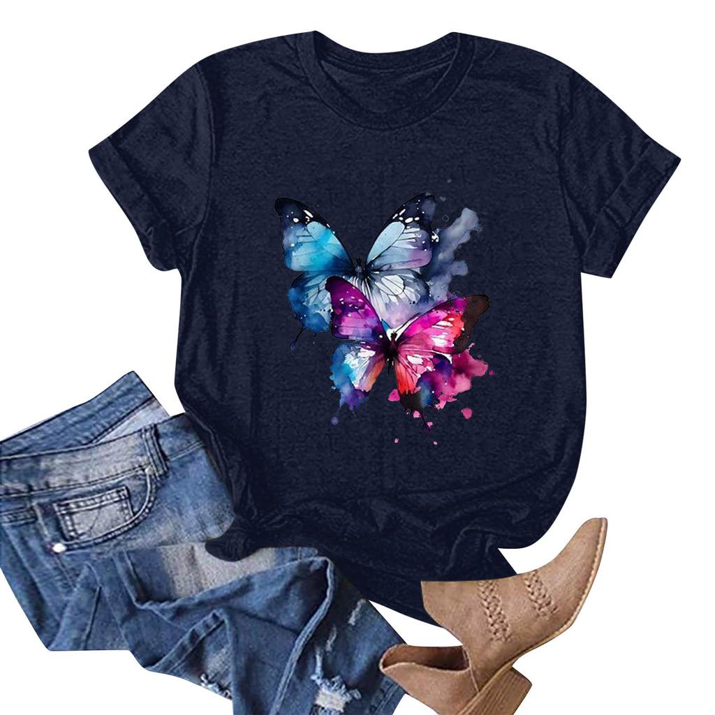 Женская мода, повседневный пуловер с круглым вырезом и принтом, футболка с короткими рукавами, топ