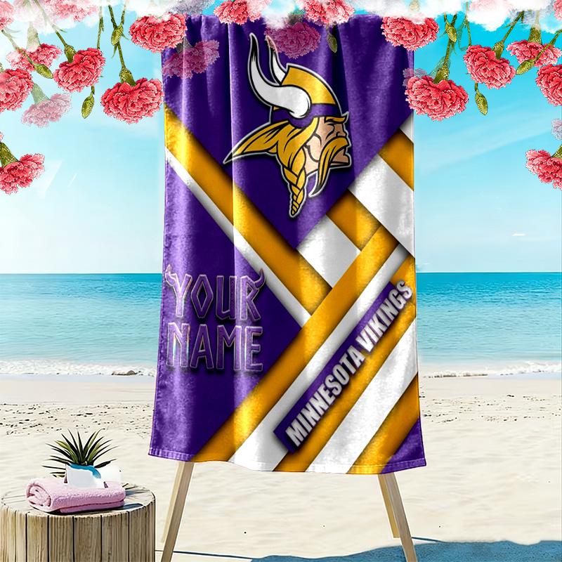 Name Custom Minnesota Vikings Print Beach Towel, Large Soft Quick Dry Towel for Beach Camping Swimming