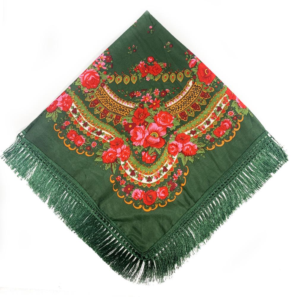 120*120см Ретро Цветочный Принт Большая Квадратная Бандана Русские Шали с Бахромой Женский Головной Платок бабушка Платки Этническая Пашмина