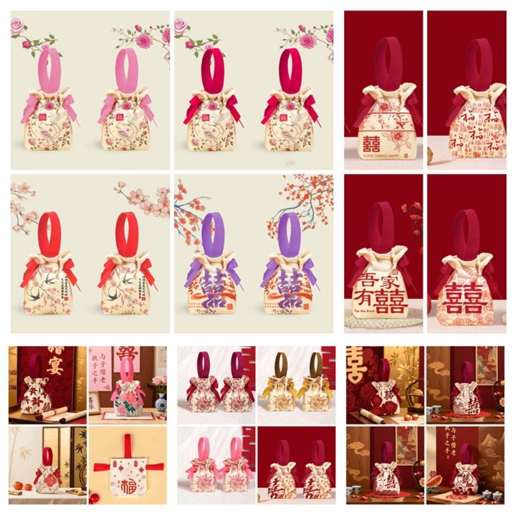 Свадебный мешочек для конфет с бантом Холщовая сумка в китайском стиле Милая маленькая сумочка на запястье Вечеринка