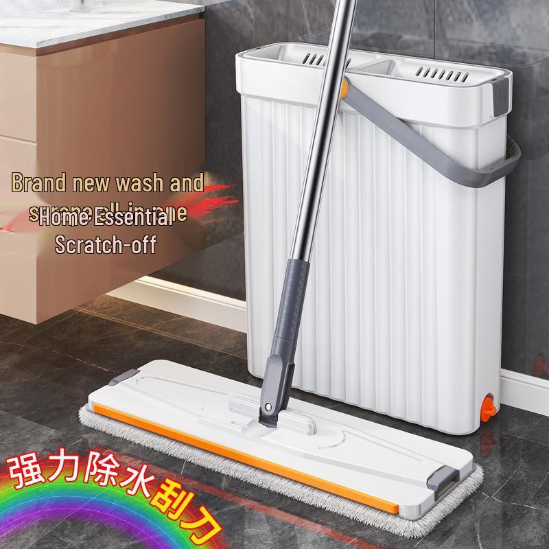 Компактный набор швабры и ведра: Швабра с плоской насадкой для мытья и сушки без рук со скребком для узких щелей