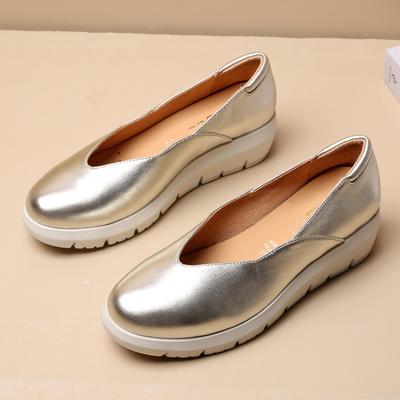 Мода Весна Новые Туфли на Танкетке Женские Круглый Носок Мелкий Вырез Набор Стопы Толстая Подошва Противоскользящие Износостойкие Высокие Каблуки