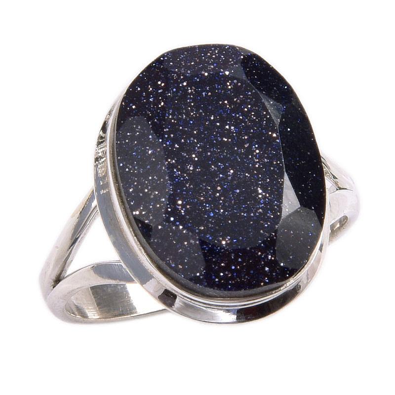 Ювелирное кольцо из стерлингового серебра 925 пробы с натуральным синим солнечным камнем S.9 r9p49