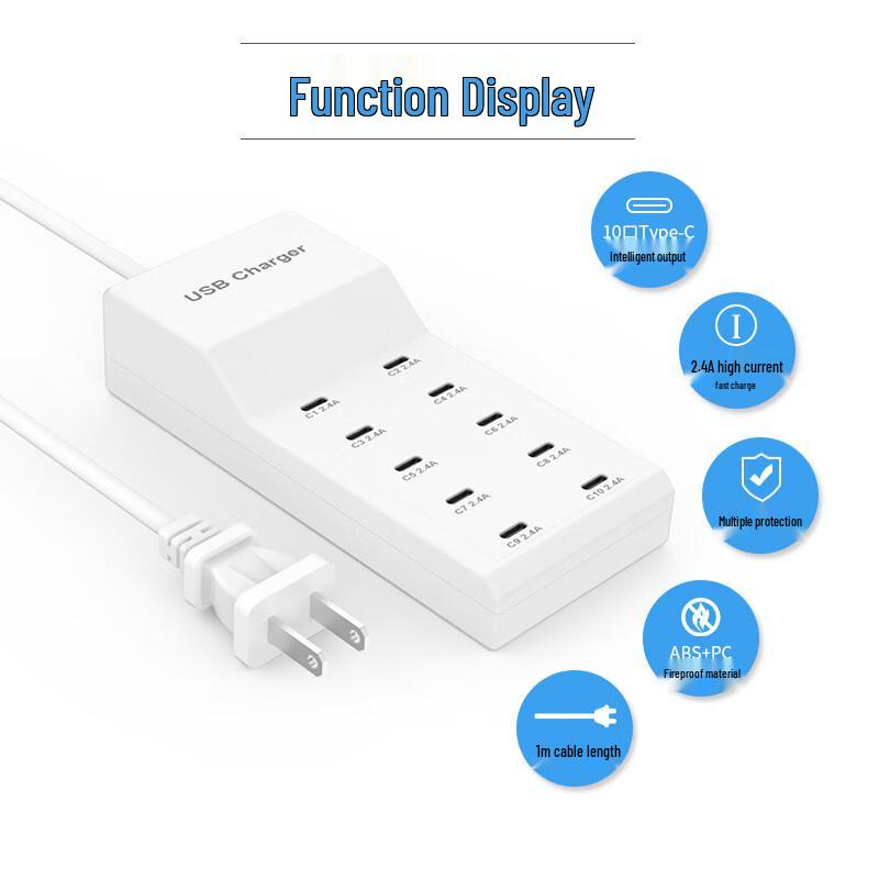Умное быстрое USB-C зарядное устройство Chiweng на 10 портов, 50 Вт